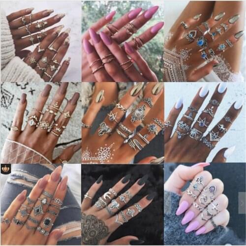 LIMARIO Boho Vintage Gold Star Midi Moon Rings Set For Women Opal Crystal Midi Finger Ring 2021 Female Bohemian Jewelry Gifts