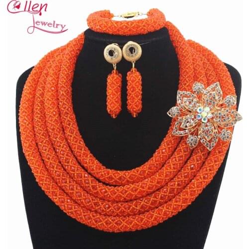 Amazing Statement Necklace Nigerian Wedding beads bridal African Beads Jewelry Set indian dubai Beaded Necklace set E1182