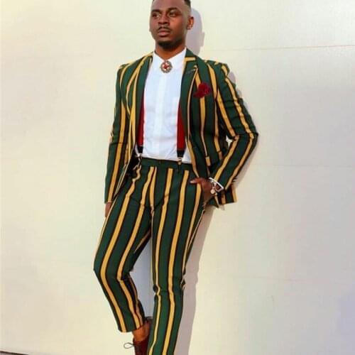 Tailored Yellow Rope Stripe Suits 2 Pieces Groom Best Man Pants Suit Business Wedding Blazer (Jacket+Pants)