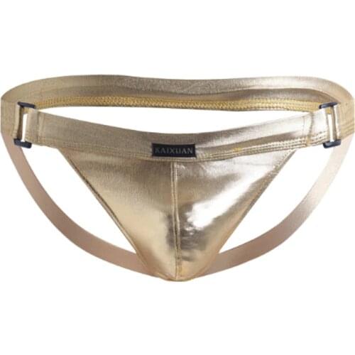 Leather Jockstrap Sexy Men Underwear Pouch Penis Mens Thongs and G Strings Backless Gold Panties Jock Strap Gay Lingerie Erotic