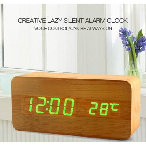 Creative Lazy Silent Alarm Clock Student Gift Digital Sound-controlled Wooden Clock Led Luminous Electronic Alarm Clock