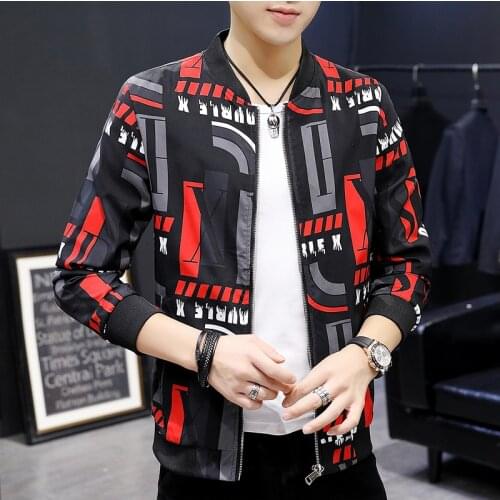 Autumn Loose Bomber Casual Hip Hop Baseball Collar Fashion Personality Print Jacket Mens 6xl