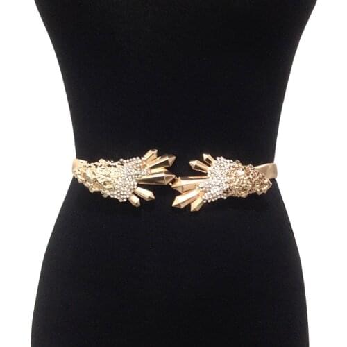 Metal Elasticity Women Belts Luxury Brand Rhinestone Buckle Thin Adjustable 60-100CM All-Match Dress Fashion Party Waistband