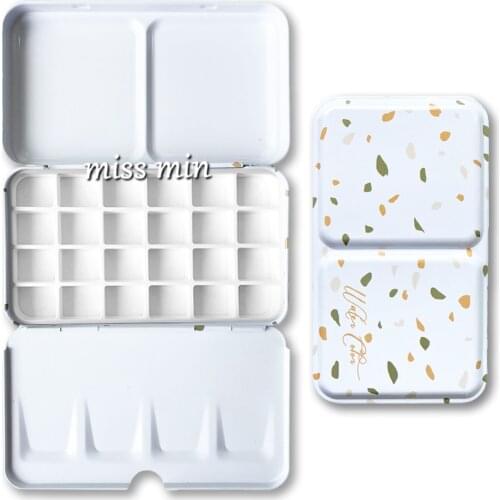 Cartoon 20/24 Half Pans Empty Palette Case Painting Storage Tray Box with For Oil Watercolor Acrylic Paint Painting Art Supplies