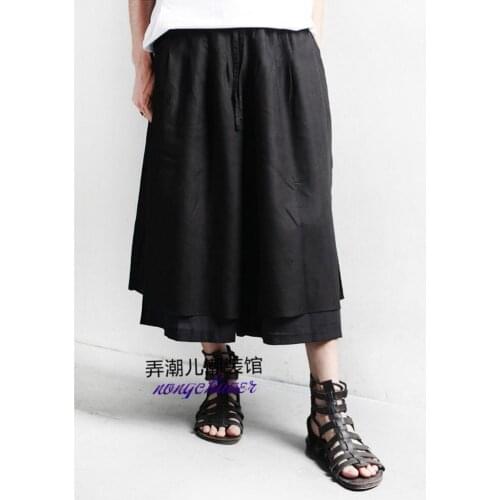 Men Clothing Capris Pants Casual Culottes Wide Leg Pants Fashion Tide Loose Costumes Plus Size Hot ! 2020 Spring And Summer New