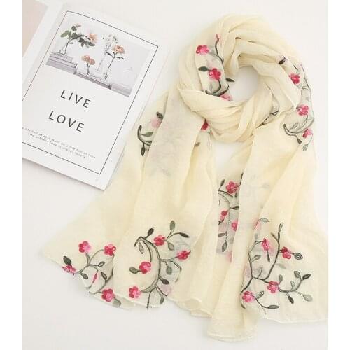 Laven Plain Floral Scarf Women Embroidered Silk Shawls Wraps Spring Summer Scarves for Lady Bandana Beach Muslim Woman Veil 1PC