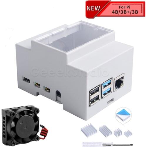 ABS Electrical Box Plastic Case for Raspberry Pi 4B / 3, with Cooling Fan Heat Sinks Screw Driver for Raspberry Pi 4 / 3B + / 3B