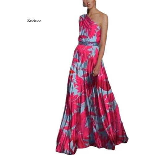 Spring Women Dress Elegant Floral Print One Shoulder Party Dress Sexy Sleeveless Backless Ladies Maxi Dress Fashion Vestido