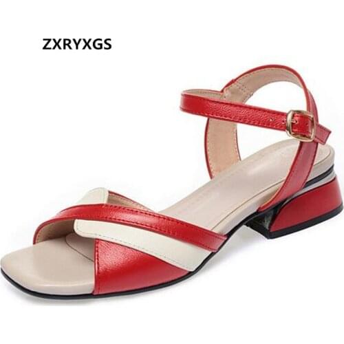 2021 New Spell Colors Summer Genuine Leather Sandals Fish Mouth Sandals Comfortable Casual Sandals Women Sandal Shoes Big Size