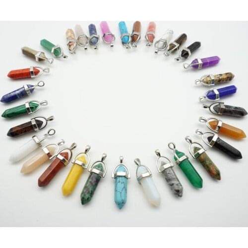 Hexagon Prism Natural Stone Pendant Bullet Shape Point Chakra Healing Crystal Charms Jewelry Fit for DIY Necklace Earrings