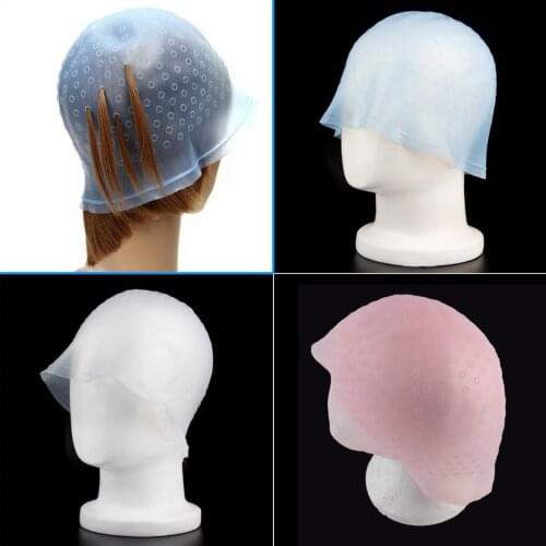 Professional Silicone Reusable Hair Colouring Highlighting Dye Cap Frosting Tipping with needle Transparent Hair Dyeing Cap Tool