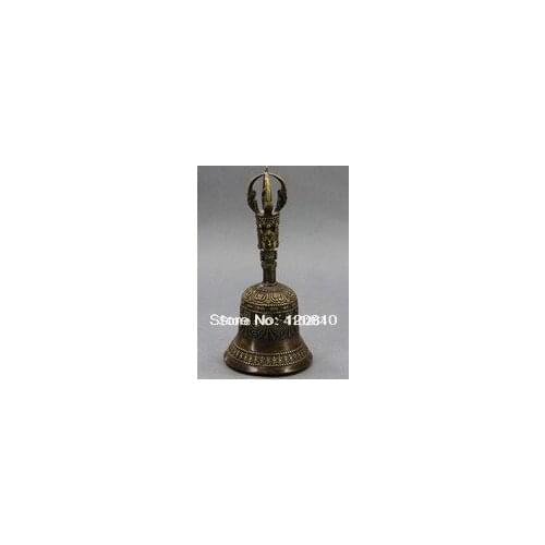 Old Bronze Tibetan Buddha Head Rare Bell Statue