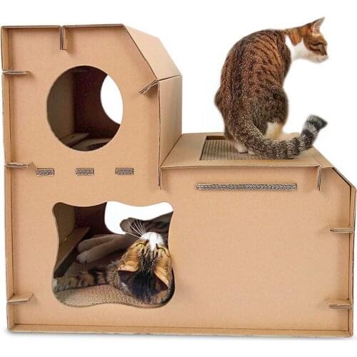 Thickened Corrugated Paper DIY Cat House Bed Double Layers Combination Villa Scratch Board Claw Toy Cat Scratcher For Kitten