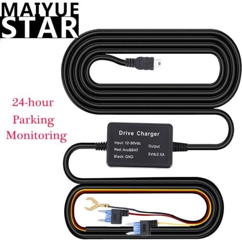 Dash Cam Mini USB 2.0 Hard Wire Kit 12V 24V to 5V 2.5A Car Adapter Cable Fuse Low Voltage Protection Car Charger Cable Hard Wire