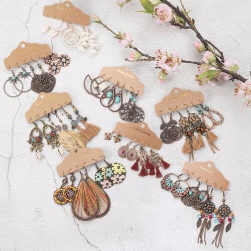 Vintage Boho Tassel Earrings Set For Women Brincos Big Round Dreamcatcher Flower Drop Earrings 2020 Charm Ethnic Set Jewelry