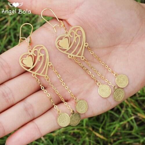 High-end Luxury Metal Long Tassel Drop Earrings Islamic Muslim Golden Peach Heart-shaped Earrings Wedding Fashion Jewelry Gifts
