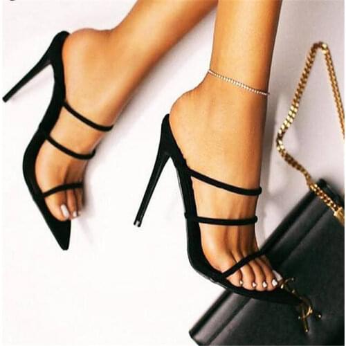 2020 Candy bright color Fashion Thin Belt Women Sandals Thin High Heels Pointed Toes Dance Gladiator Shoes Shallow Party 35-43
