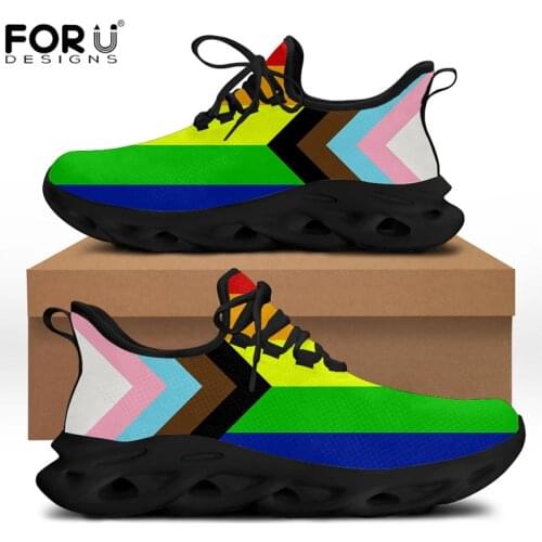 FORUDESIGNS Women Shoes Gay Rainbow Progress Pride Flag Print Fashion Sneakers Nation Flag Lace Up Bretahble Walking Shoes