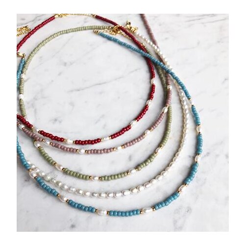 2021 Bohemian style colorful rice beads natural pearls exquisite ladies neck charm necklace fashion accessories handmade jewelry