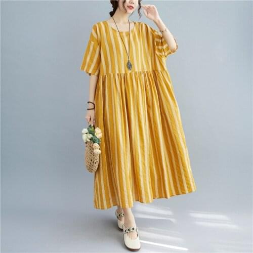 New 2021 Summer Women Dress Vintage Plus Size 4xl 5xl 6xl Boho Beach Cotton Long Dress Robe Casual Big Size Linen Dress Robe