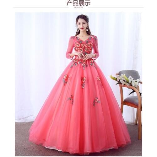 100% real watermelon red cosplay display ball gown medieval dress Renaissance gown queen Victorian Belle Ball gown