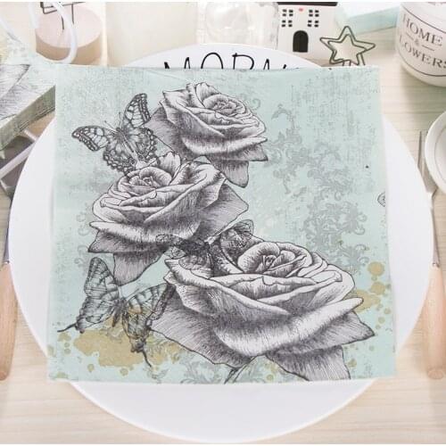 20 vintage napkins paper tissue printed white black flower rose dragonfly butterfly decoupage wedding party decor serviettes