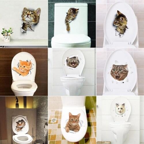 Hole View Vivid Cats Dog 3D Wall Sticker Bathroom Toilet Living Room Kitchen Decoration Animal Vinyl Decals Art Sticker Poster