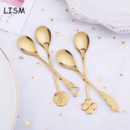 8PCS Mini Tea Spoons 304 Stainless Steel Cutlery Set Unique Shape Dessert Spoon Gold Tea Cake Small Coffee Spoon Scoop Teaspoons