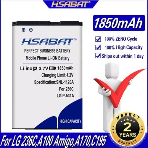 HSABAT 1850mAh LGIP-531A Battery for LG 236C,A100 Amigo,A170,C195,G320GB,GB100,GB101,GB106,GB110,GB125,GM205,GS101,KG280,KU250