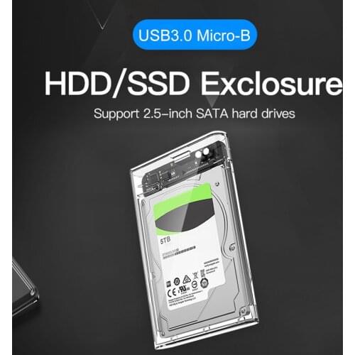 2552U3 5Gbps Transparent USB3.0 to SATA Mobile Hard Disk Case for 2.5 inch Solid State Drive Box SSD External Enclosure Adapter