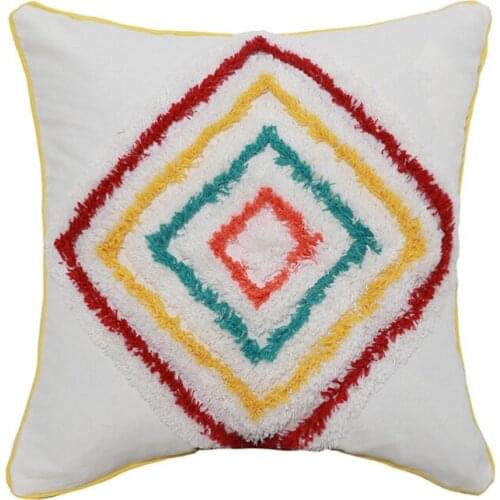 Decorative Geometric Tufted Throw Pillow Case American Tribal Boho Rainbow Rhombus Diamond Pattern Square Cushion Cover