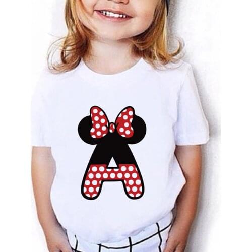 Custom Name Letter Combination Children High Quality T-shirt Disney Minnie Mouse Font A B C D E F G Short Sleeve Kids Tshirt