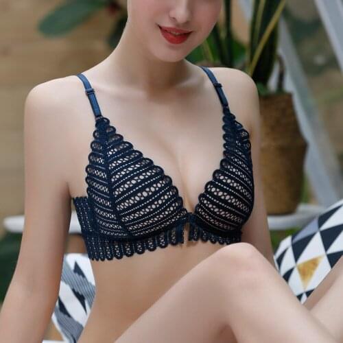 High-End Front Button Bras for Women Triangle Cup Brassier Wireless Thick Padded Without Rims Lace Knitted Underwear Bralette