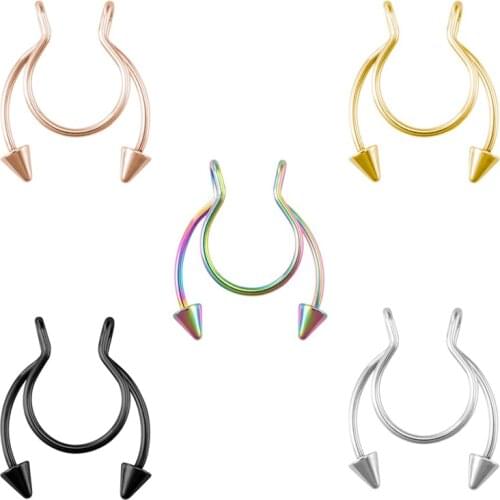 1pc Stainless Steel Nose Piercing Fake Piercing Pircing Jewelry Fake Nose Ring Hoop Septum Rings for Women Clip Lip Ring Earring