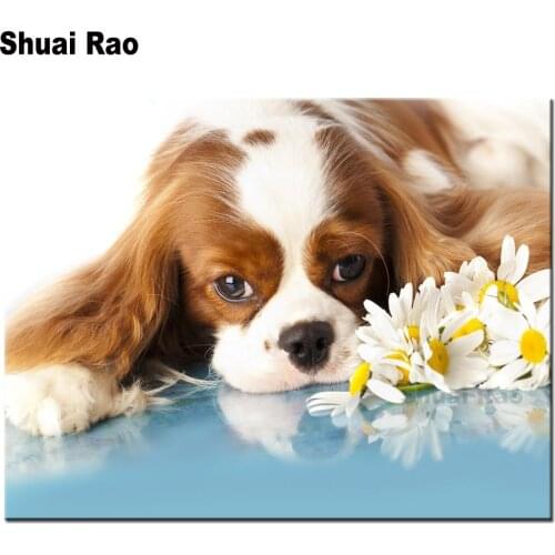 Cavalier king charles spaniel dog daisy Diy diamond painting picture rhinestones embroidery diamond mosaic 5d cross stitch decor
