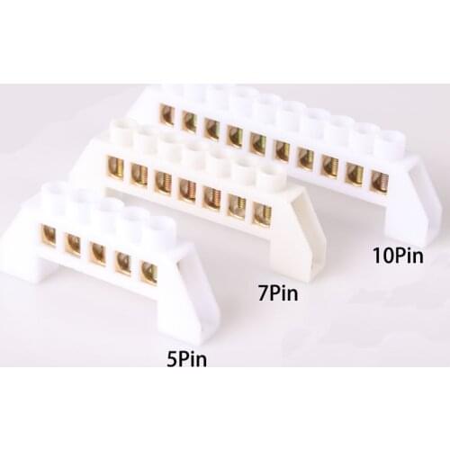 1pcs Bridge Design Zero Line White 5P 7P 10P Screw Brass Copper Grounding Strip Terminal Block Connector Earth And Neutral
