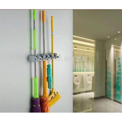 Kitchen Wall Mounted Hanger Storage 5 Position Mop Brush Broom Organizer Holder