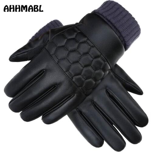 Fashion Mens Classic Black Winter Leather Gloves Sport Driving Touch Screen Gloves Male Military Tactical Warm Mitterns G528