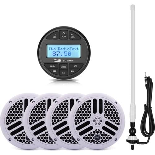 Marine Waterproof Radio Audio Boat Stereo Bluetooth Receiver Car MP3 Player+AM FM Boat Antenna +2 Pairs 6.5 inch Marine Speakers