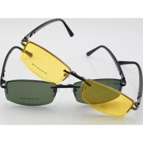 Mens Fashion Eyeglasses With 2 Gray & Yellow Polarized Clip-on 6019