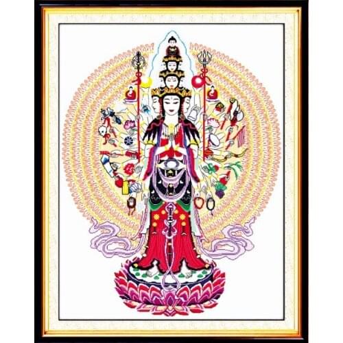 PThousand-Hand Kwan-yin (1) cross stitch kit Chinese count fabric 14ct 11ct hand embroidery DIY handmade needlework supplies bag