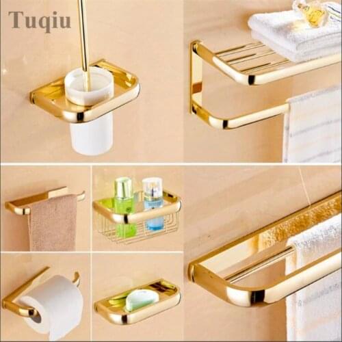 Free Shipping Golden brass Bathroom Accessories Set,Paper Holder,Towel Bar,Soap basket,Towel Rack bathroom Hardware set