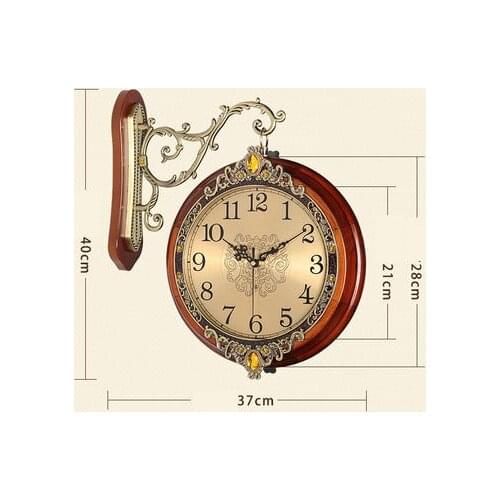 Decorative Solid Wood Double-sided Wall Clock Living Room Creative Two-sided Clock American Modern Minimalist Mute Ornaments