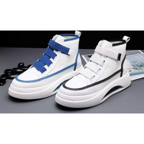 2021 New Mens High-Top Shoes White Shoes Mens Versatile and Comfortable Korean Version Of The Trend Of Velcro Casual Shoes