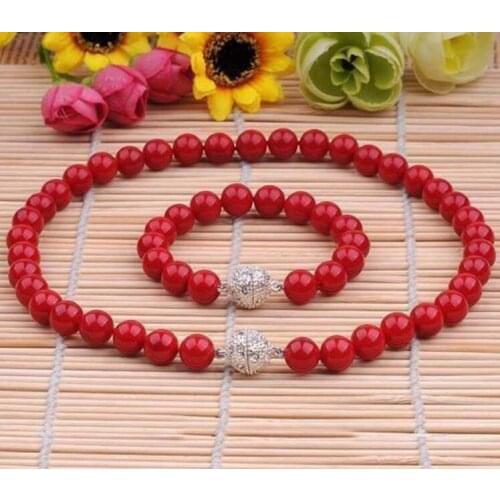 CHARMING 8MM SHELL PEARL NECKLACE BRACELET JEWELRY SET 18"