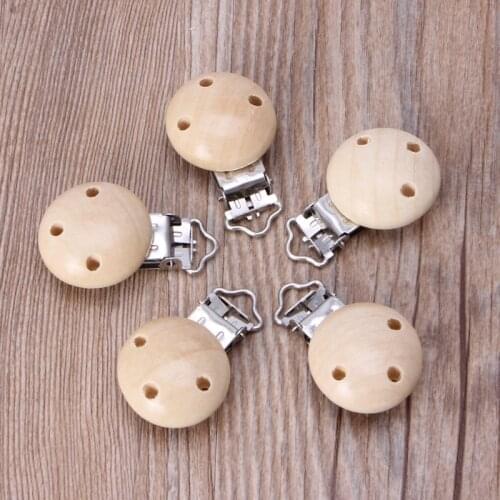 5Pcs Metal Wooden Baby Pacifier Clips Infant Soother Clasps Holders Accessories BX0D