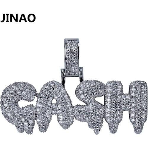 JINAO Bubble Letter CASH Necklace&Pendant Gold Silver Color Iced Out Cubic Zircon Bling Jewelry Necklaces Gifts