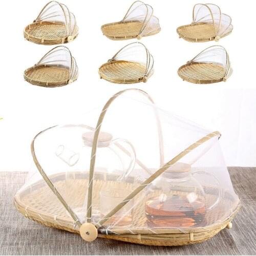 Hand-Woven Food Tent Basket Tray Fruit Vegetable Bread Storage Basket Summer Outdoor Picnic Mesh Net Cover ​kitchen Accessories