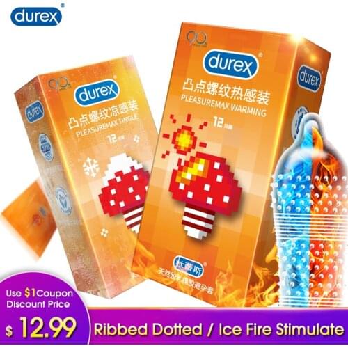 Durex Condoms for Men Ice Fire Dotted Ribbed Particle Stimulation Natural Latex Lubricating Penis Sleeve Sex Toys for Couples
