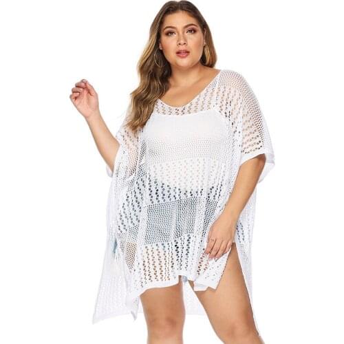 Plus Size Beach Cover Up Swimwear Beach Dress Bikini Cover-ups Crochet Loose Beachwear Black White Coverups for Women XL- 4xl